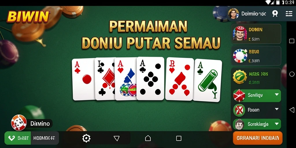Tampilan antarmuka BIWIN menampilkan permainan Domino yang seru dan interaktif.