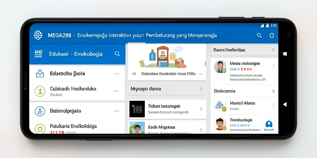 Tampilan menarik dari aplikasi Ensiklopedia MEGA288 yang interaktif.
