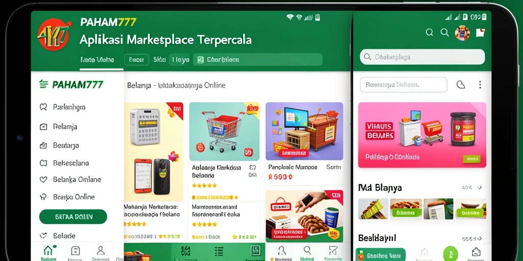 Antarmuka aplikasi PAHAM777 yang menampilkan berbagai produk Marketplace.